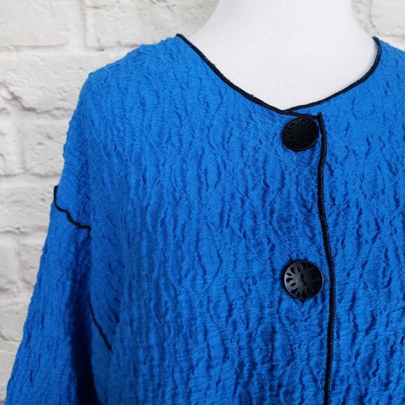 Habitat Sky Blue Textured Cotton Jacket Black Trim Button Front Size S - Picture 5 of 10